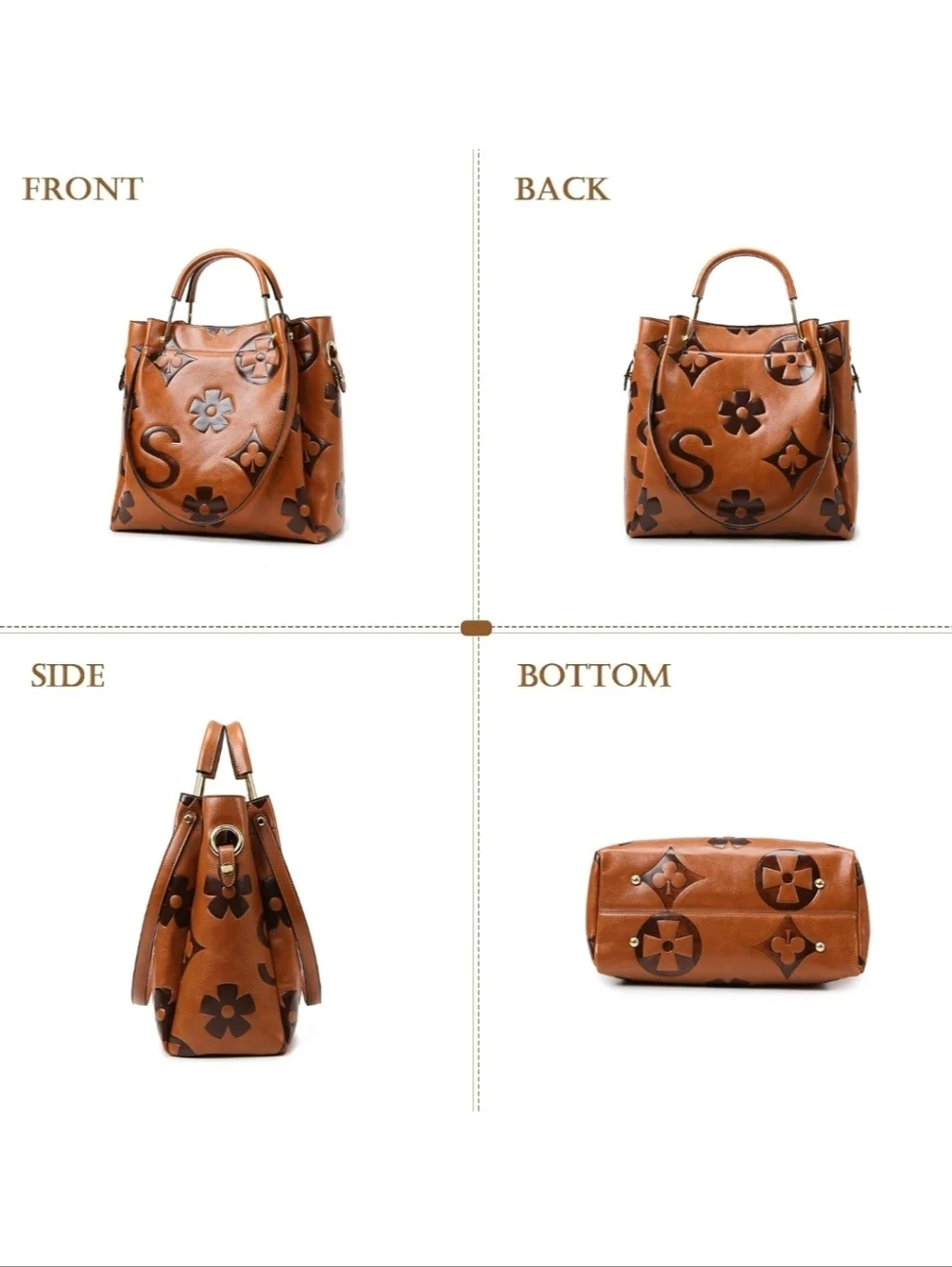 Women's Tan Embossed Floral Tote Bag - Picture 7 of 8